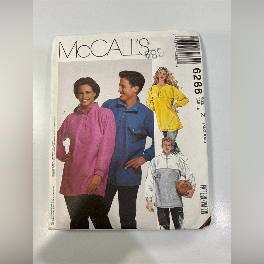 McCall's Pattern‎ 6286 Misses/Mens/TeenBoys Top Sizes xlg-2xlg Uncut